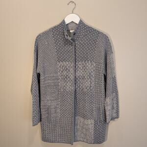 J.Jill Pure Jill Patchwork Snap Front Cardigan Longline Coastal Topper - Size S